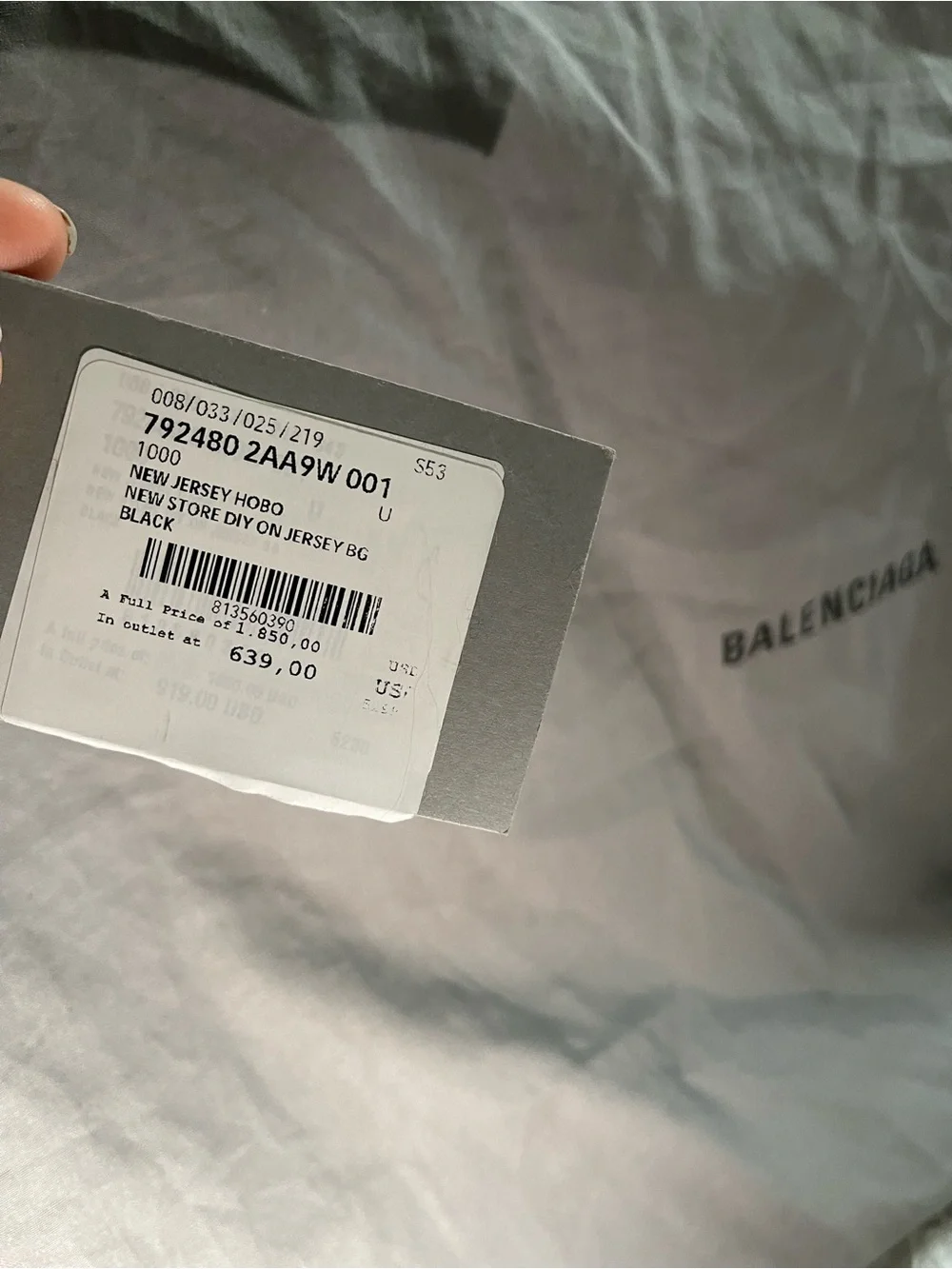 Balenciaga New Jersey Hobo Bag Black Large Cotton Shoulder Bag NWT Italy